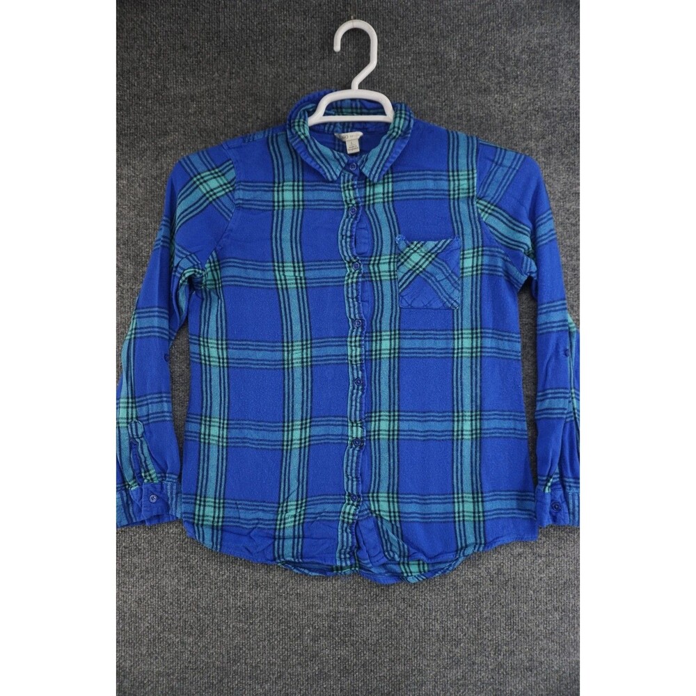 Cato Flannel Shirt Womens Large Blue Plaid Rayon Long Sleeve Button Up